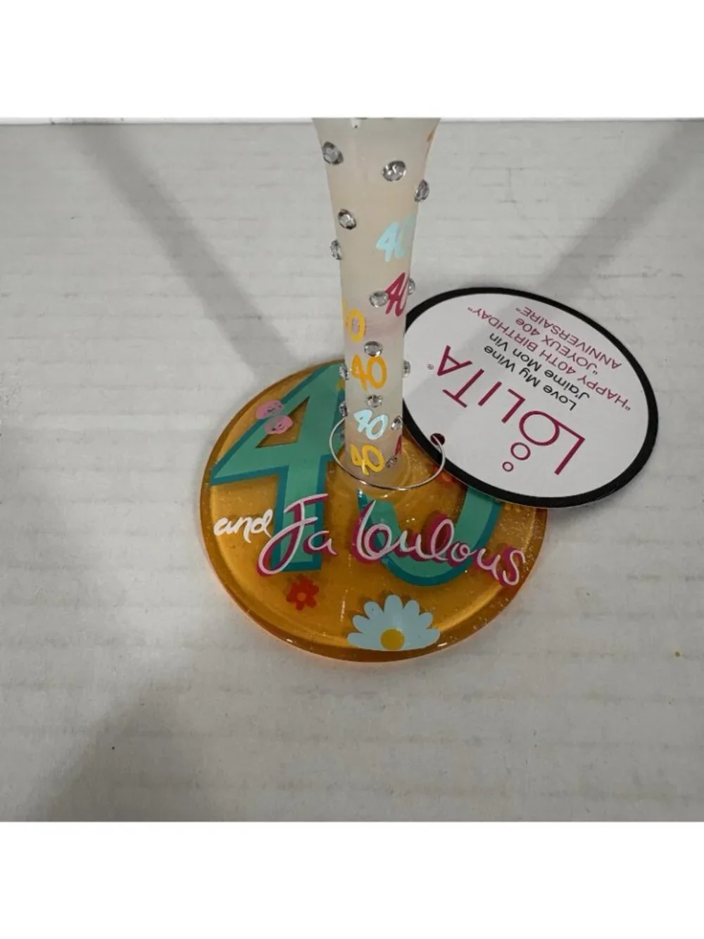 Lolita Love My Wine Happy 40th Birthday Hand-Painted Artisan Wine Glass NIB - Picture 4 of 11